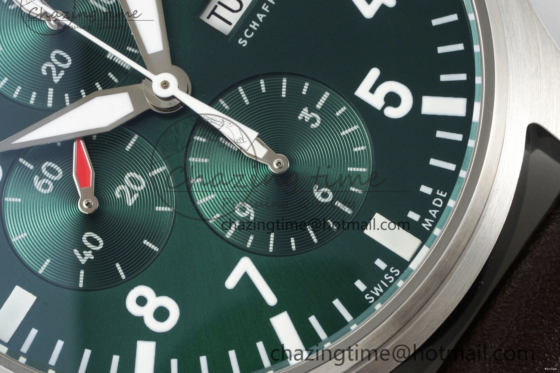 MIROTIME 0312 Bright Pilot Chrono SS AZF 1:1 Best Edition Green Dial on Brown Leather Strap A 7059
